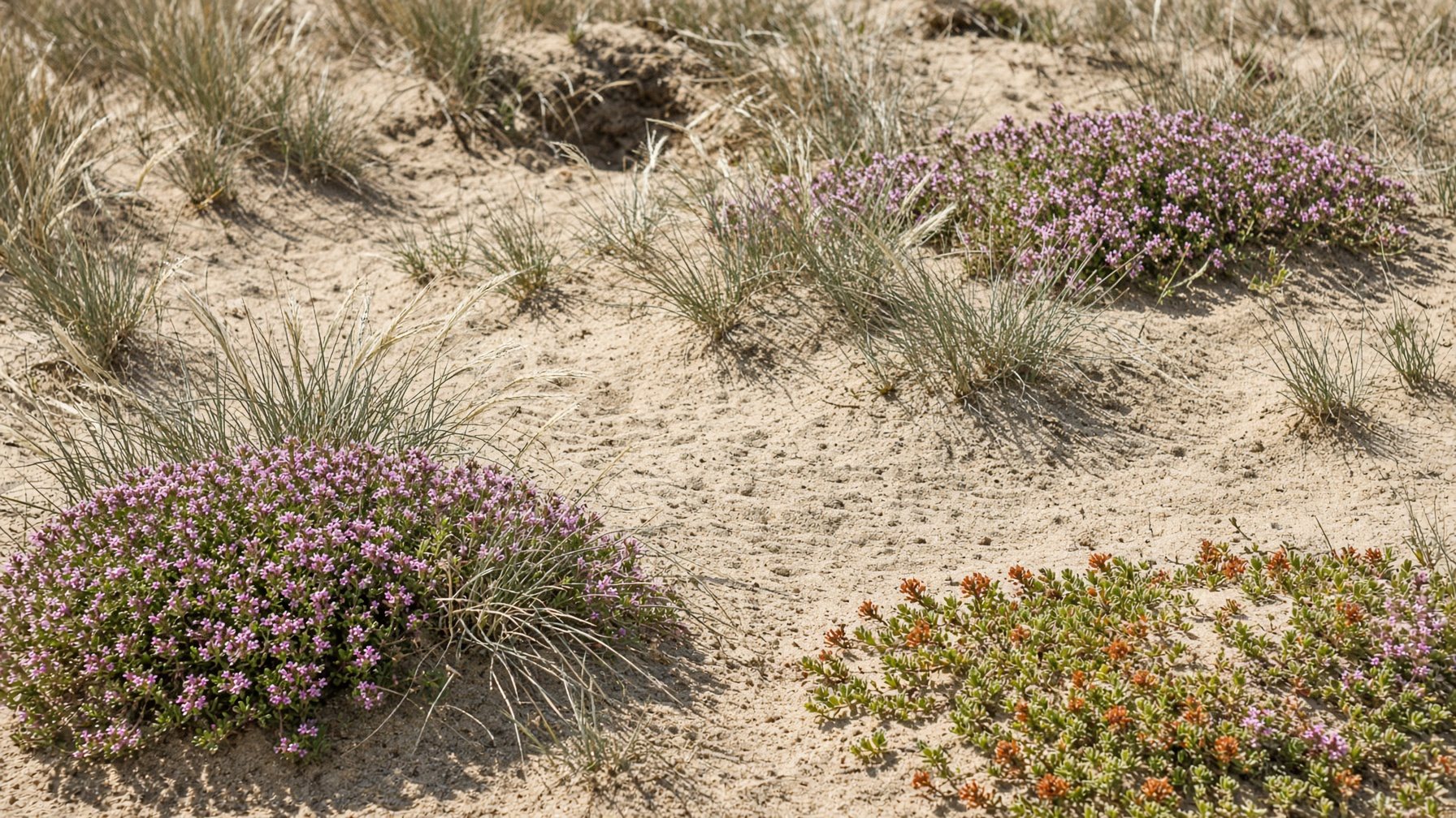 Sandthymian und Silbergras auf Sand